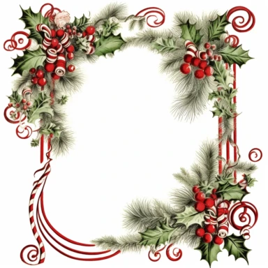 clipart with white background, Candy canes and pine boughs with pretty Christmas bow as a partial page border, clearly defined separate image, high quality--ar3:4-no mockups, watermarks, numbers, writing, letters--q2--v5.1--s1000