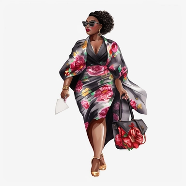 fat Luxury Fashion black girl, Black woman png, full body, Fashion clipart girl, Boss lady clipart, full body, stylish, beautiful black woman, girl boss, clip art,highly detailed, clip art, watercolor art, high definition, white background, transparent background, art