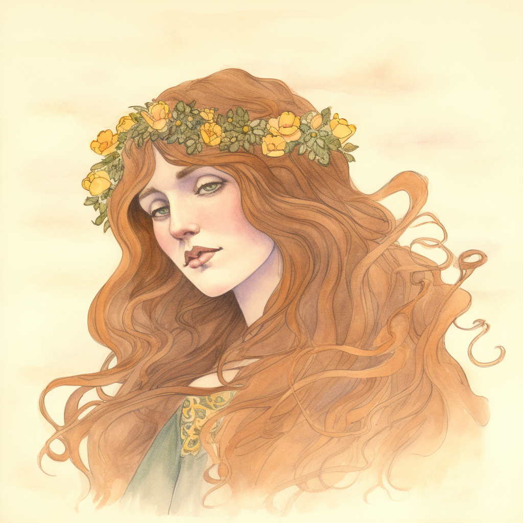 from shoulders up full head shot fantasy art nouveau style demure ...