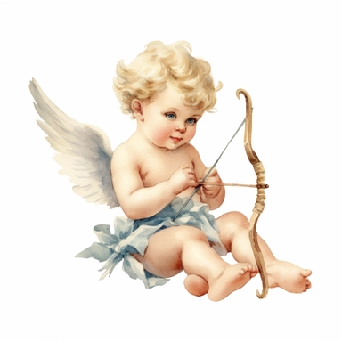 watercolor cherub clipart with arrow and bow, no text