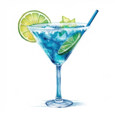 Watercolour realistic blue daiquiri cocktail in cocktail glass with cream and lush ripe perfectly shaped vibrant lime slice with cocktail umbrella and straw beautifully detailed realistic blue daiquiri cocktail , PNG image,transparent background ,ultra highly detailed, 18k, sharp focus, bright photo with vibrant colours, digitally enhanced,photographic, enhanced graphics, png format, straight, sharp focus, bright lighting, intricate detailed png image ,high definition,300dpi,graphic clipart,comp