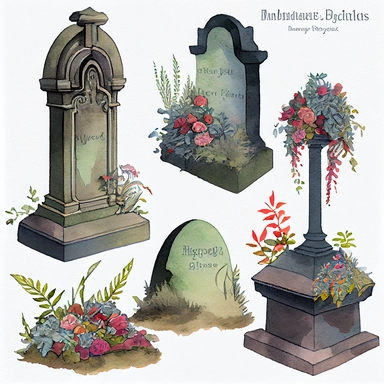 4 victorian watercolor highgate cemetery headstone clipart images