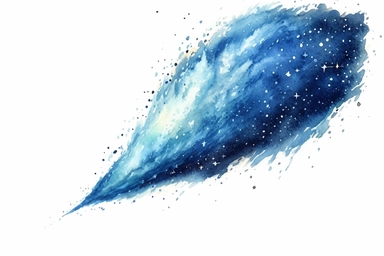 Watercolor, Imagine a comet with a tail that glows with a captivating, indigo light clipart, hd, on a white background, spaced out