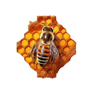 single honey bee on honey hive, top view, vector clipart, saturated colors, isolated on white background, uhd, sharp detail