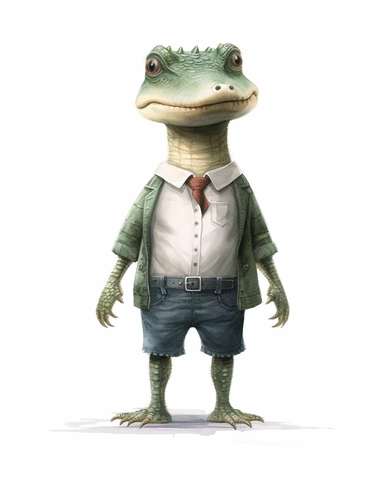 a realistic baby crocodile clipart with watercolor illustration, full body shot ,8k, style of Bohemian, style of Anna Süßbauer and Jon Klassen,vector, Vector, white background,Solid Background, Sharpness and clarity, masterpiece, trending on Artstation and Dribbble.