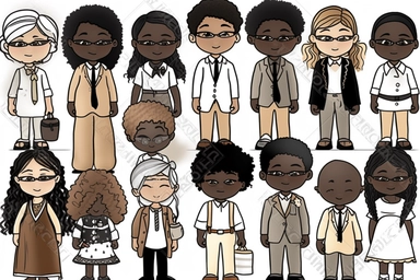 Black History Month clipart, cartoon, white background,