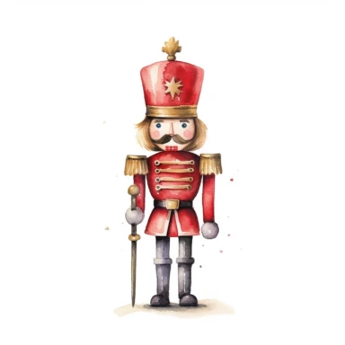 red nutcracker illustration soft watercolour high resolution white background clipart