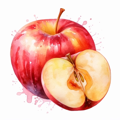 An apple fruit with a wedge cut out, revealing the juicy inside , Watercolor, pastels, clipart, beautiful, colourfull, png transparent white background, high resolution, no caption q4 s2