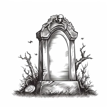 A scary looking tombstone for halloween, white background, single design, clipart, vector style graphics, sharp lines