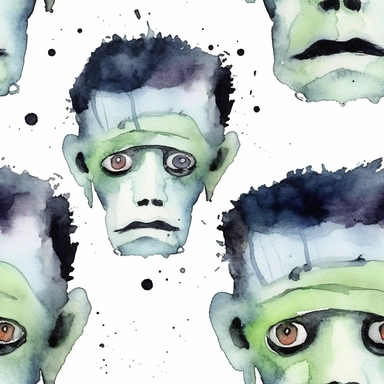 Seamless, Watercolor, Halloween Frankenstein 1 clipart, white background,