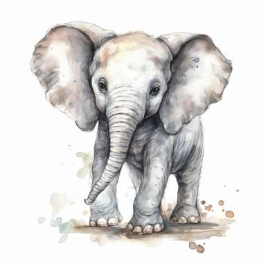 watercolor clipart super cute baby elephant, Neal Adams