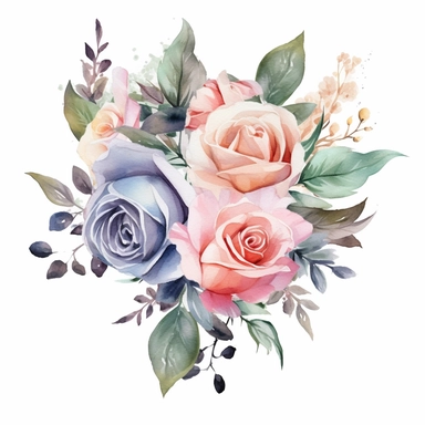 watercolor painted bouquet of mixed colored roses clipart, Flower Border clipart, Minimalist Flower Bouquet clipart, mixed colored roses Clipart roses painting formal glamour elegant style wedding floral bouquet, wedding clipart include babys breath flowers in the bouquet 4