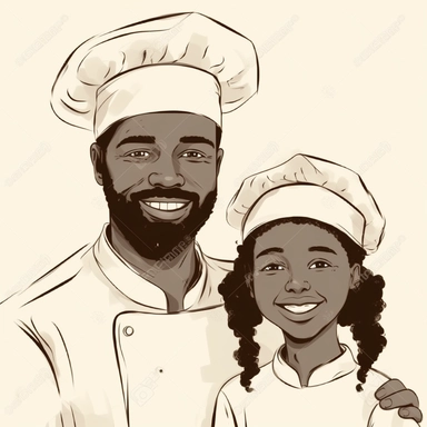 Black father and Black daughter with chef hats clip art white background