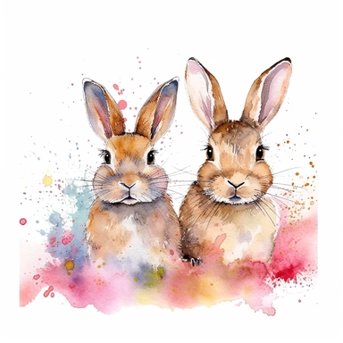 bunnies watercolor art style clip art