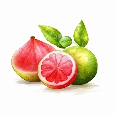 on white background cute and vibrant clipart featuring guava in watercolor style, hyper realistic photo flat color
