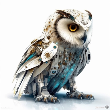 fantasy owl, fantastic owl, wallpaper owl, gods art, aion, A team of 6 supportive, curious, nerdy computer cats and robots, clipart by Sarah Anderson, pure white background