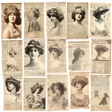vintage style woman newspaper illustrations clipart set, detailed 4k, clipart style, background white
