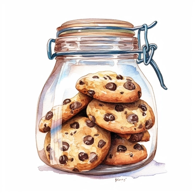 Watercolor chocolate chip cookies in a jar clipart, hd isolated on white background