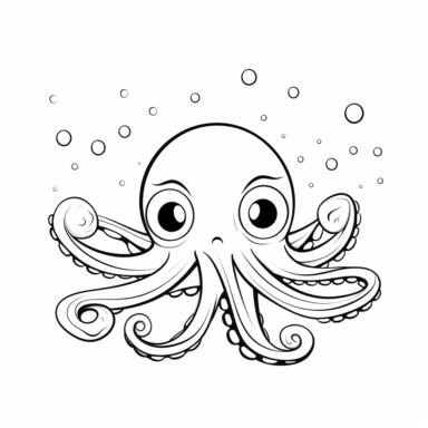 infant colouring book page simplistic black and white thick line work basic outline squid clipart cartoon white background