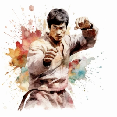 Jeet Kune Do fight, Karate, highly detailed, watercolor, clipart, illustration, white background, digital painting, paper crafting, no signature, no text