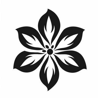 A black silhouette of a flower with 5 petals on a white background in clipart style.