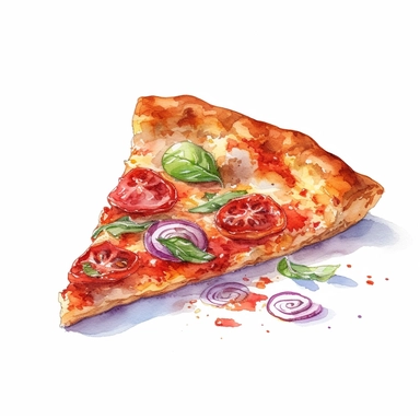 watercolor realistic greek pizza slice freek style topping isolated oil painting clipart white background