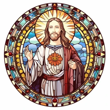 Beautiful Stained glass Jesus Sublimation Clipart,Cartoon, hyper realistic, intricate detail, illustration style,high solution,on the white background