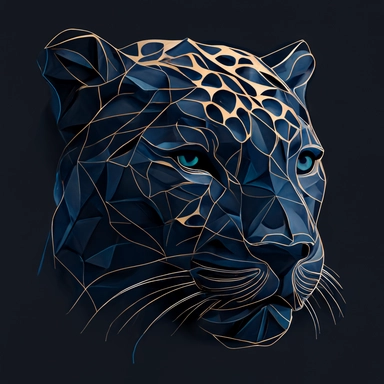 strong, motivating, confident jaguar head . white super simple linear abstracted angular clipart logo. dark blue background. logo for a coach.