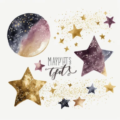 new years eve party, glitter, stars, watercolor, white background, clipart