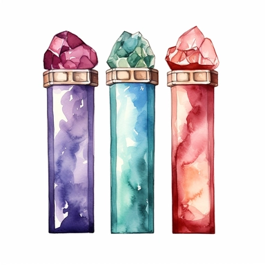 watercolor lotion tube, gem stone colors, clipart on white background
