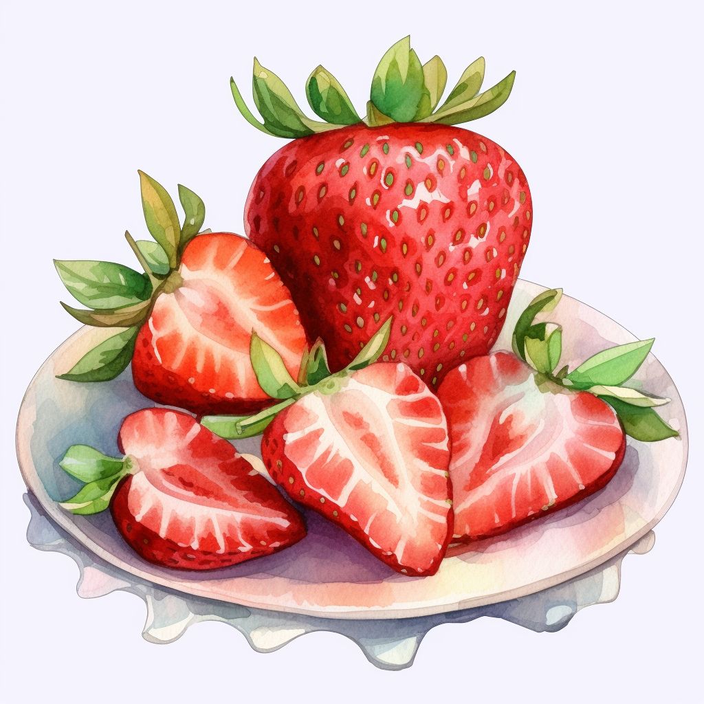 An Strawberry fruit with a slice cut out, placed on a plate or tray ...