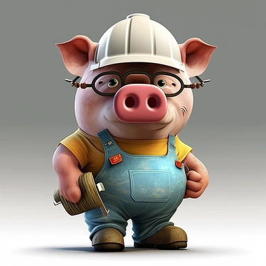 cartoon pig, construction worker, clipart, colorful, funny, ultra detailed, ultra realistic