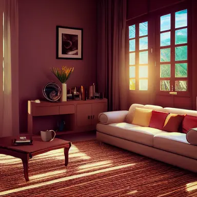 Cozy 3D livingroom, brown furniture, white walls, high detail, epic detailed, very clear, colors, evironment, hyper realism, high details, octane render, unreal engine realistic, hd, Clean Cel vector art by Kuroko no Basuke , Sailor Moon and A Whisker Away, simple illustration, clipart