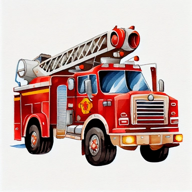 Cartoon of fire department truck, watercolor Illustration clipart, 4K, extremely detailed