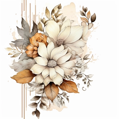 Boho Beige Flowers, watercolors broader in cycle frame, clipart, highly detailed, HD