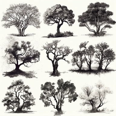 10 Tree ink clipart, realism