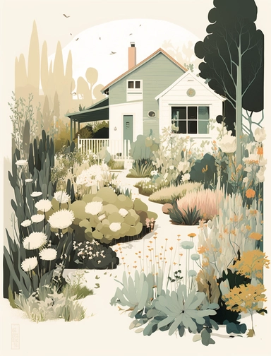 lovely suburban residential vegetable garden with flowers, in the style of Ryo Takemasa, xuan loc xuan, Lisa Audit, Anastasia Suvorova, Jon Klassen, greg tocchini, Depaysement, fantastic realism, tranquil and serene, anemoia, white background, vector, clipart, elaborate, ultra-detailed, best quality illustration, well composed, vibrant colors, high definition, UHD