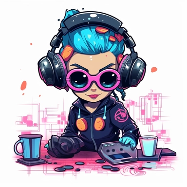adorable simple cyberpunk Dj clipart, white background, adobe illustrator vector