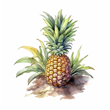 pineapple bush, clipart, pastel color, watercolor, cartoon style, white background