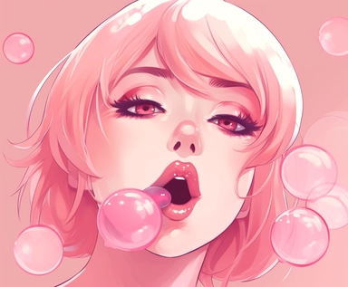 pink gum bubble lip clipart, in the style of intriguingly taboo, visual puns, animecore, poured, sonian, oshare kei