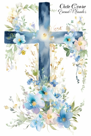 Photo watercolor wildflowers cross clipart, blue flowers cross, meadow florals frame, baptism field flowers crosses, wedding invitation, religious card making, holy spirit