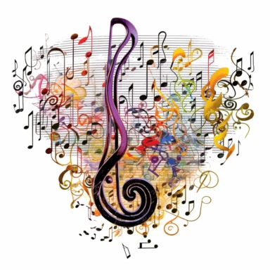 Against a white background, a clip art image showcases a multitude of highly detailed musical notes, surrounded by a vibrant array of colors. The musical notes, ranging from whole notes to sixteenth notes, are depicted with intricate lines and curves, capturing their elegant and rhythmic nature. Each note carries a unique personality, from the bold and commanding whole notes to the swift and playful sixteenth notes. The colors that envelop the notes create a lively and dynamic atmosphere. Shades