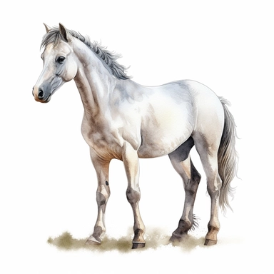 andalusian horse. foal watercolour painting realistic yet stylized, digitally enhanced, clipart, 32k uhd, detailed crosshatching white background