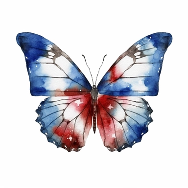 butterfly, red, white and blue watercolor clip art AR 3:2
