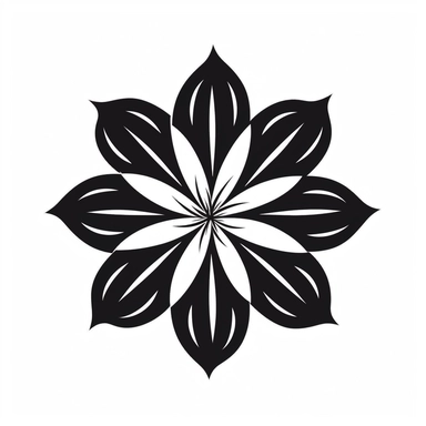 A black silhouette of a flower with 5 petals on a white background in clipart style.