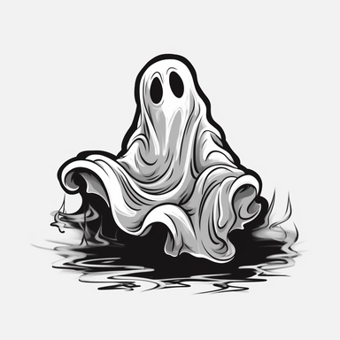 clipart, ghost graphic, cartoony, black vector print, white transparent background