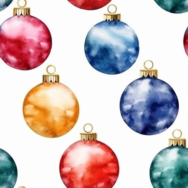Seamless pattern, Watercolor realistic clipart, christmas balls