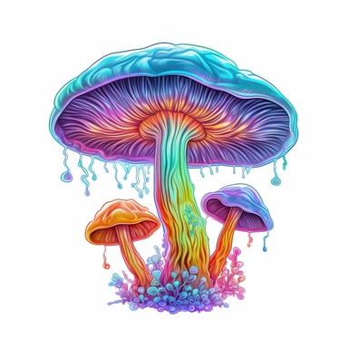 clipart Psilocybe mushroom, Psychedelic art, Acid Art, high resolution, neon rainbow colored, white background