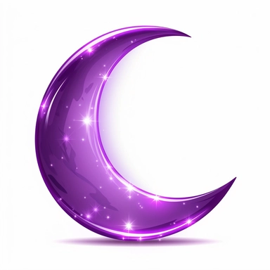 An illustration of a purple glowing beautiful half moon against white background, outerglow, innerglow, fairytail style, white background, clipart, PNG pure white background, high resolution, best quality