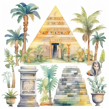 Watercolor Fantasy Ancient Egypt Tomb Clipart, white background